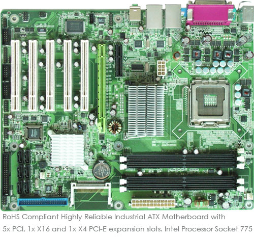 RoHS Compliant Highly Reliable Industrial ATX Motherboard with 5x PCI, 1x X16 and 1x X4 PCI-E expansion slots