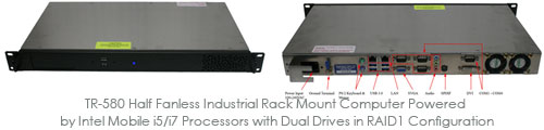  TR-580 Half Fanless Industrial Rack Mount Computer Powered by Intel Mobile i5/i7 Processors with Dual Drives in RAID1 Configuration